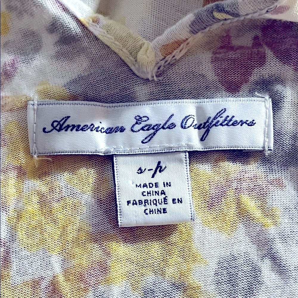 American Eagle Yellow and Gray Floral V Nevk Tank Top - Picture 9 of 10